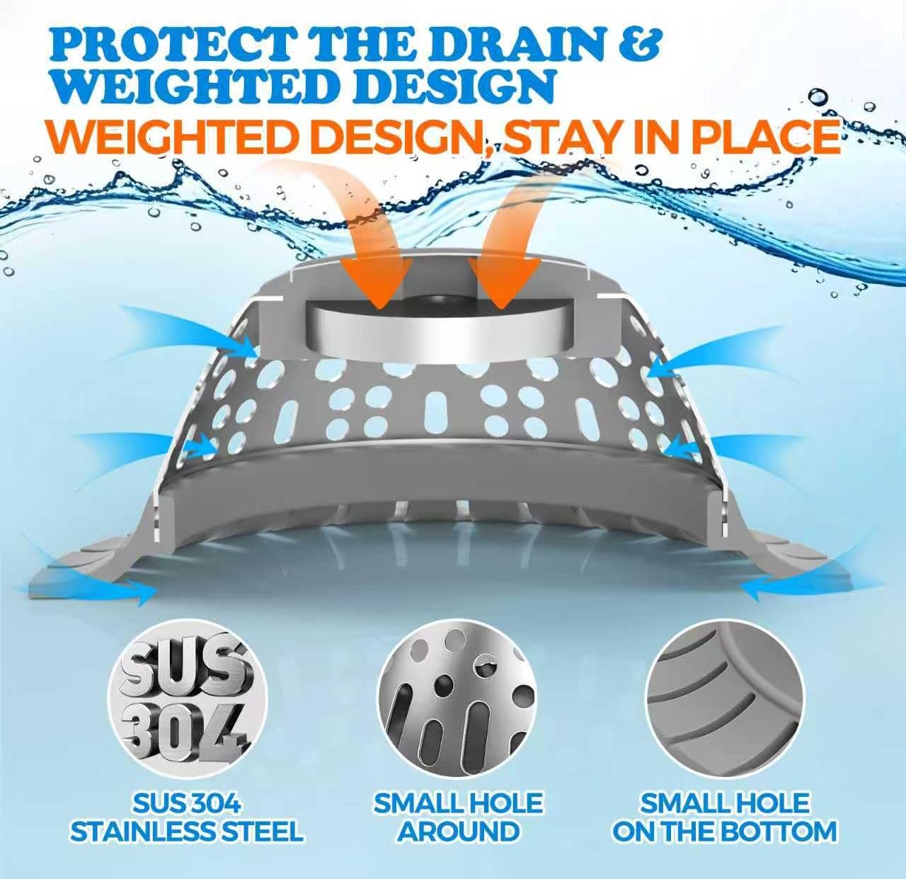 Shower Drain Hair Catcher Bathtub Drain Strainer Sink Drain Protector | Collapsible Pop-Up Drain Hair Catcher, Traps Hair & Prevents Clogs, Easy to Clean, Bathroom Fixture Accessories, Gray