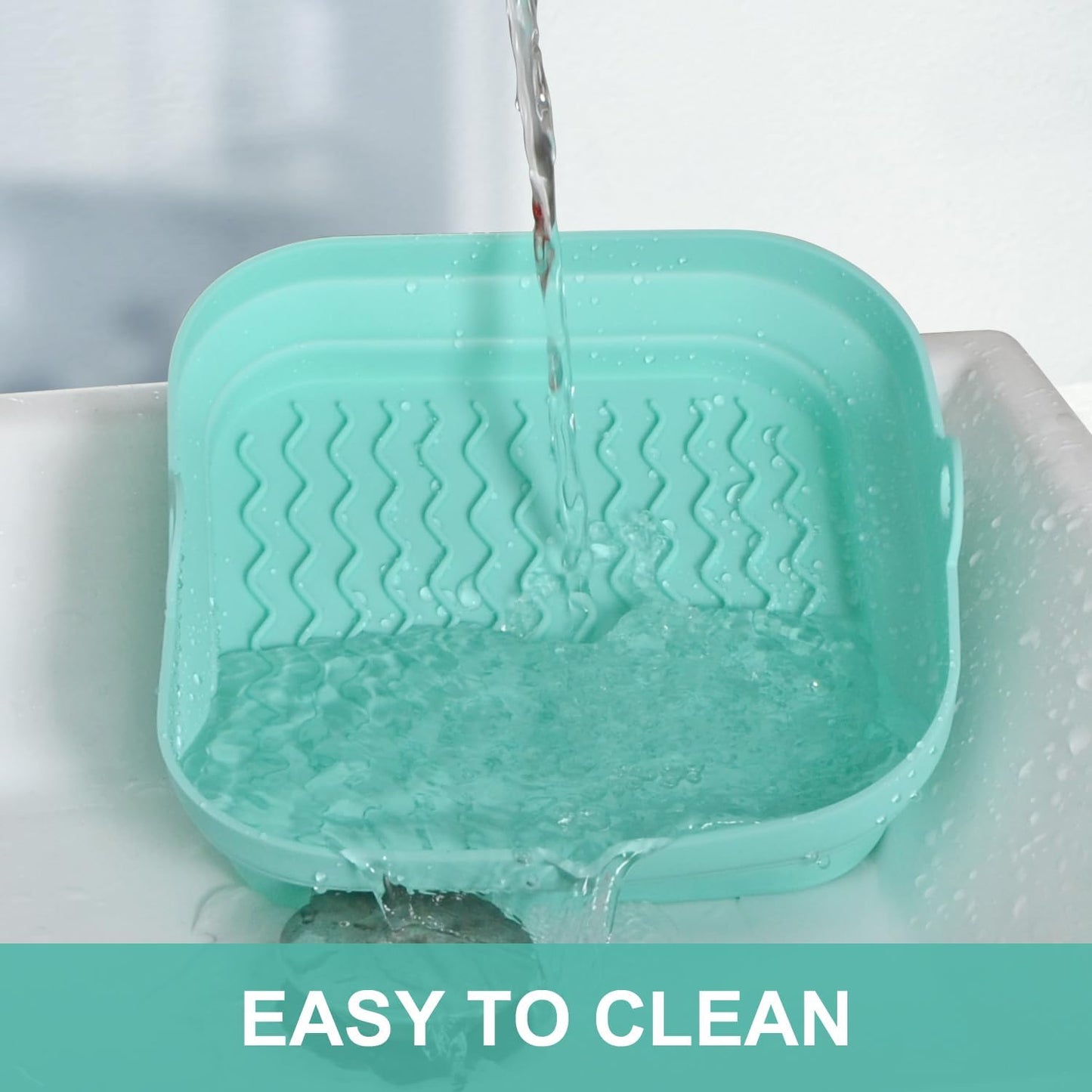 7.7 Inch Silicone Air Fryer Liners Square 2 Pack, Reusable Collapsible Dishwasher Safe Stackable Basket for Air Fryers (One Gray and One Green)