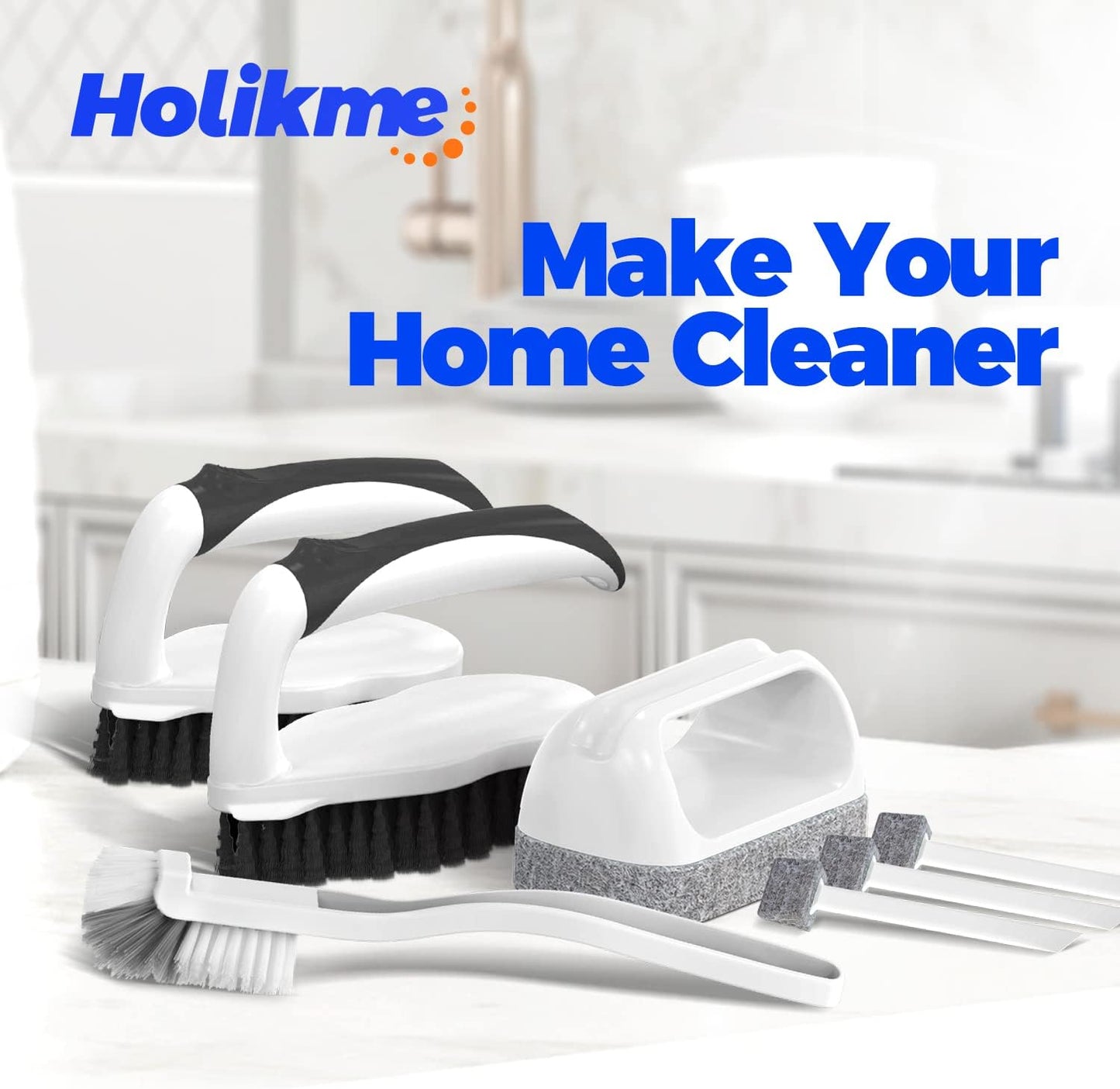 Holikme 7 Pack Cleaning Brush Scrub Brush Kitchen Brush for Floor,Green | Deep Cleaning Brush Set, Scrub Pads with Scraper Tip for Pool Walls, Bathroom, Grout, Floor, Bike, Tub, Shower
