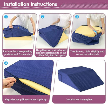 Wedge Pillow Cover case Leg Elevation Pillowcase Knee Post-Surgery Bed Wedge Replacement case with Pocket (Cover Only) - 24x21x8 Pillow Protector