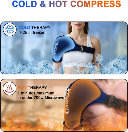 Shoulder Ice Pack for Rotator Cuff & Arm Cold Therapy Wrap,Reusable Hot Cooling Gel Brace Compression Sleeve for Pain Relief, Injuries Post-Surgery Recovery,Men & Women Gift (XLarge-Black)