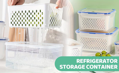 iayokocc 2 Pack Fruit Storage Containers for Fridge, Stackable Food Storage Containers with Removable Colander, Refrigerator Organizer with Drain Baskets Lids- Keeping Food Fresh Longer
