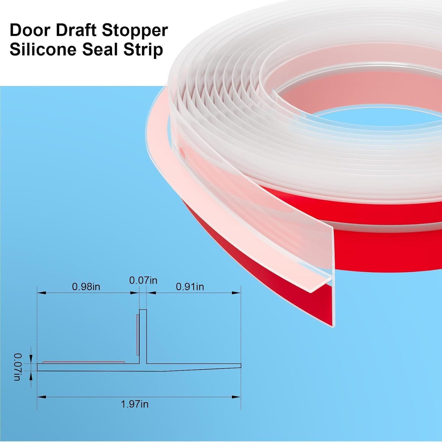 Elvone T-Shaped Weather Stripping Seal, Clear Silicone, 1.97 in x 20 ft | Flexible door seal strip covers door, window, and bathroom gaps; peel-and-stick design helps reduce drafts