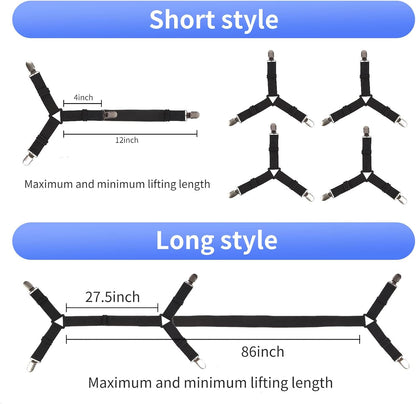Luyena Bed Sheet Straps,4+1 Pcs Fitted Sheet Clips Holder,Upgraded Triangular Sheet Clip for Corner, Elastic Adjustable Sheet Strap for Mattress Cover, Sheet, Sofa Cushion 1(Black)