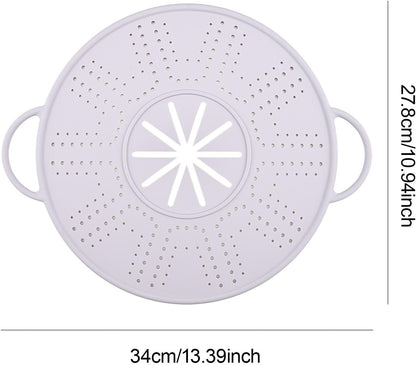 Silicone Spill Stopper Lid, 10.94 in Heat Resistant Splatter Screen with Double Handles for Boil-Over Prevention, Black