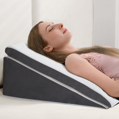 Vekkia Wedge Pillow for Sleep Apnea&Back Pain,Memory Foam Pillow Wedge,2PCS | 7.5'' Adjustable Triangle Pillow for Acid Reflux, GERD, Snoring, Surgery Recovery, Leg Elevation, 2 Heights&Softness Options