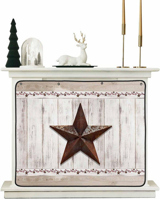 Magnetic Fireplace Cover Vintage Barn Stars Wood Grain Fireplace Screen Decorative Farmhouse Berry Insulation Fireplaces Blocker Save Energy Fireplaces Draft Stopper Covers for Living Room 39x32