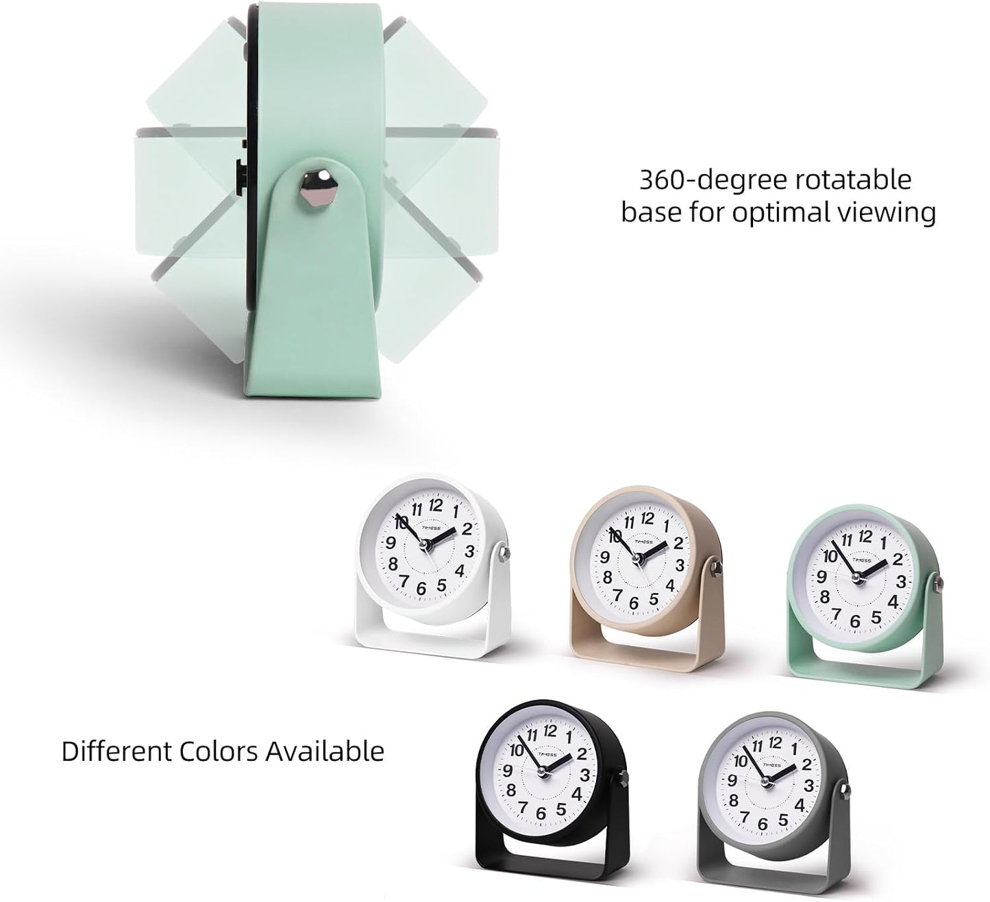 Analog Alarm Clock, Silent Non-Ticking Quartz Movement, Battery-Operated with Snooze & On-Demand Light, Easy to Set Gentle Wake Bedside Desk Clock, Ideal for Home, Travel, Office (Gray)