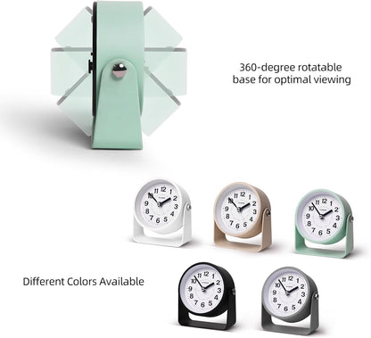 Analog Alarm Clock, Silent Non-Ticking Quartz Movement, Battery-Operated with Snooze & On-Demand Light, Easy to Set Gentle Wake Bedside Desk Clock, Ideal for Home, Travel, Office (Gray)