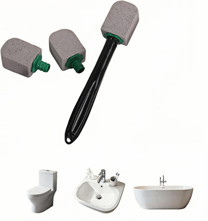 Pumice Toilet Bowl Cleaning Stone with Handle, Replaceable Heads, Natural Pumice Scrubber for Hard Water Stains, Multi-Surface Safe, 9.5 Inch, 3 Refills Included