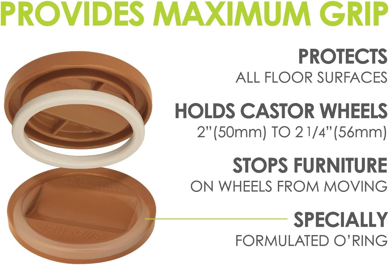 Slipstick CB845 3-1/4 Inch Bed Roller / Furniture Wheel Gripper Caster Cups (Set of 4) Chocolate Brown Color,Large
