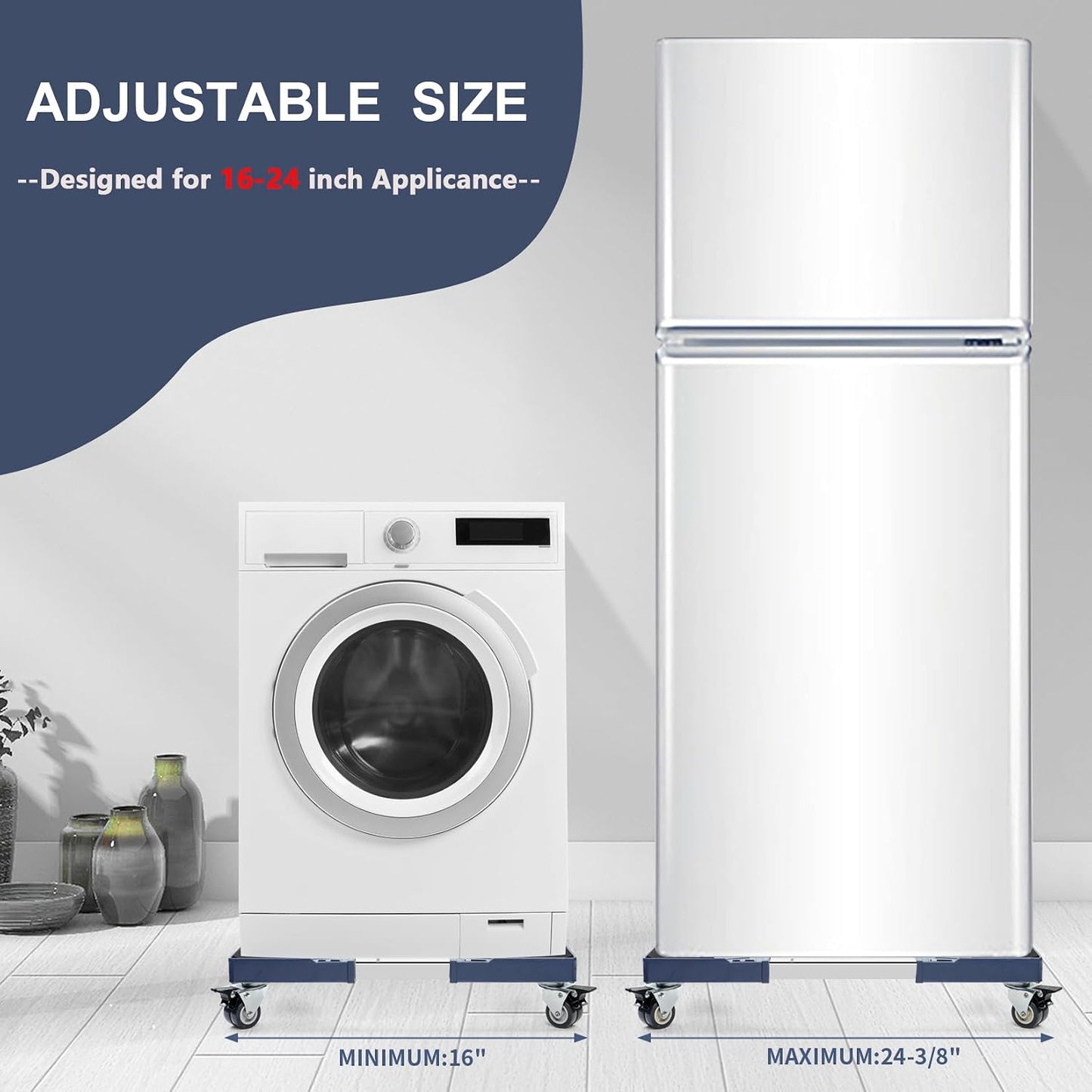 W B D WEIBIDA Appliance Dolly Cart with 4 Locking Twin Wheels Mini Fridge Stand Adjustable Furniture Mover Mobile Roller Base for Washing Machine, Dryer, Refrigerator, Laundry Pedestal
