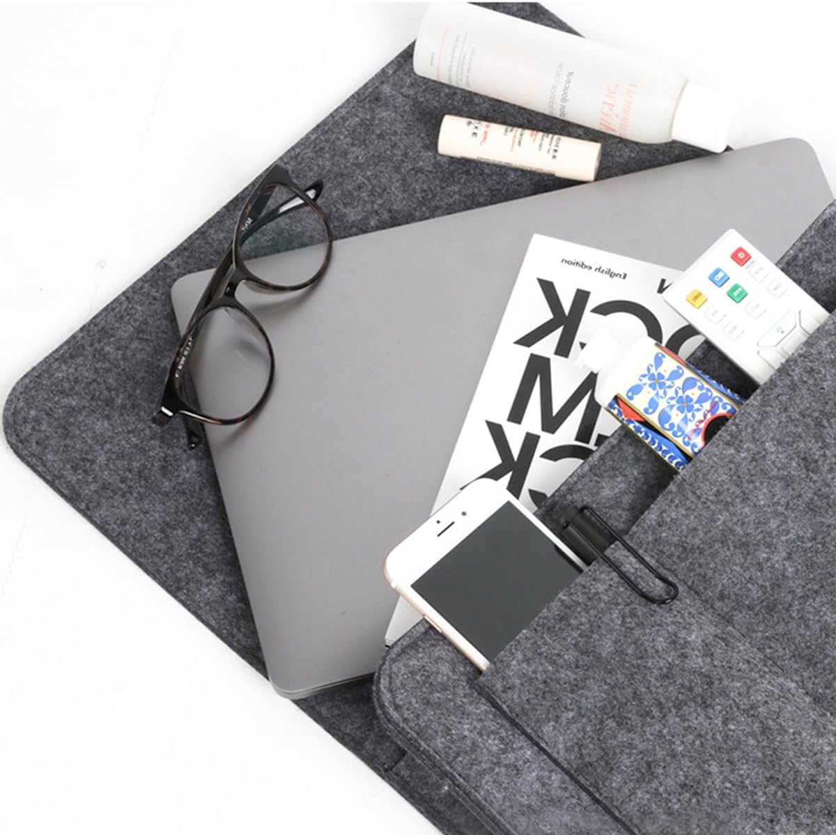 Bringsine 5 Pockets Bedside Caddy, Felt Bed Storage Organizer Hanging Bag Holder for Magazine Book Phone Tablet iPad Cables Remote and Glasses Holder Home Dorm Bed Sofa-Black