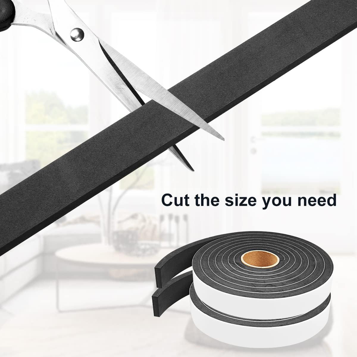 2 Rolls Foam Seal Tape for Door Window Insulation, Soundproof and Shockproof Foam Adhensive Strip, 3/8" Wx3/16 T Single Sided Foam Tape, Cold Air and Draft Closed Cell Seal Strip,Total 32FT