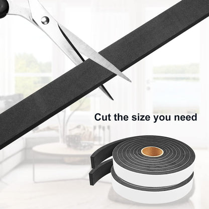 2 Rolls Foam Seal Tape for Door Window Insulation, Soundproof and Shockproof Foam Adhensive Strip, 3/8" Wx3/16 T Single Sided Foam Tape, Cold Air and Draft Closed Cell Seal Strip,Total 32FT