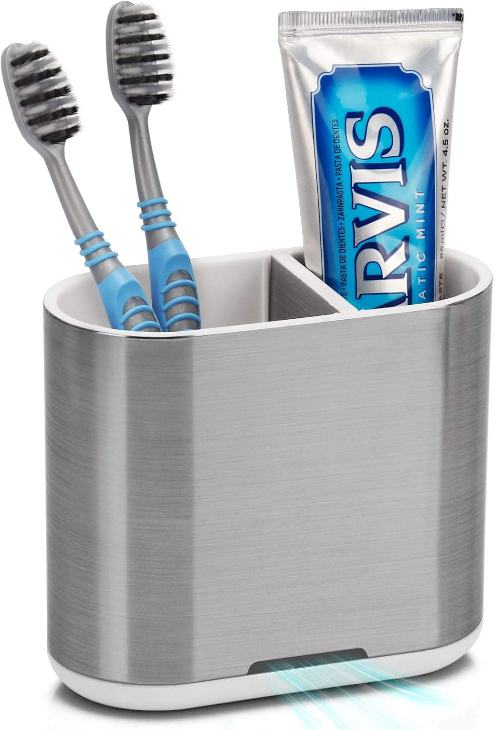 Bamboo Toothbrush Holder for Bathrooms Toothpaste Organizer, Small, White | 2 Slots, Easy to Clean, Plastic, Kids Electric Toothbrush, Drainage, Removable, For Bathroom, Vanity, Kitchen Sink, Office