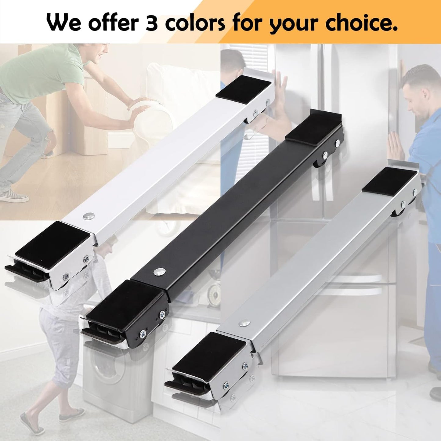 Extendable Furniture Appliances Rollers, Mover Tools for Moving, Black | 24 Roller & Brake Equipment for Heavy Washing Machine Refrigerator for Mobile Wheels Strong Base Stand Hold Up to 660 lb