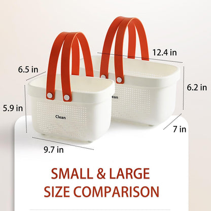 JiatuA Plastic Storage Basket with Handle Portable Shower Caddy Tote Organizer Basket Bin for Bathroom Kitchen Dorm Room Bedroom, Green | Sturdy Drainage Large Capacity Organizer Basket with Silicone Handles for Bathroom Kitchen Bedroom College Dorm