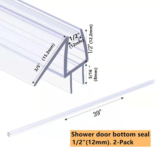 Shower Door Bottom Seal 2-Pack, 36"(914mm) Long PVC Strips with Drip Rail for 5/16"(8mm) Glass Door, Prevent Water from Spilling and Keeps The Room Clean