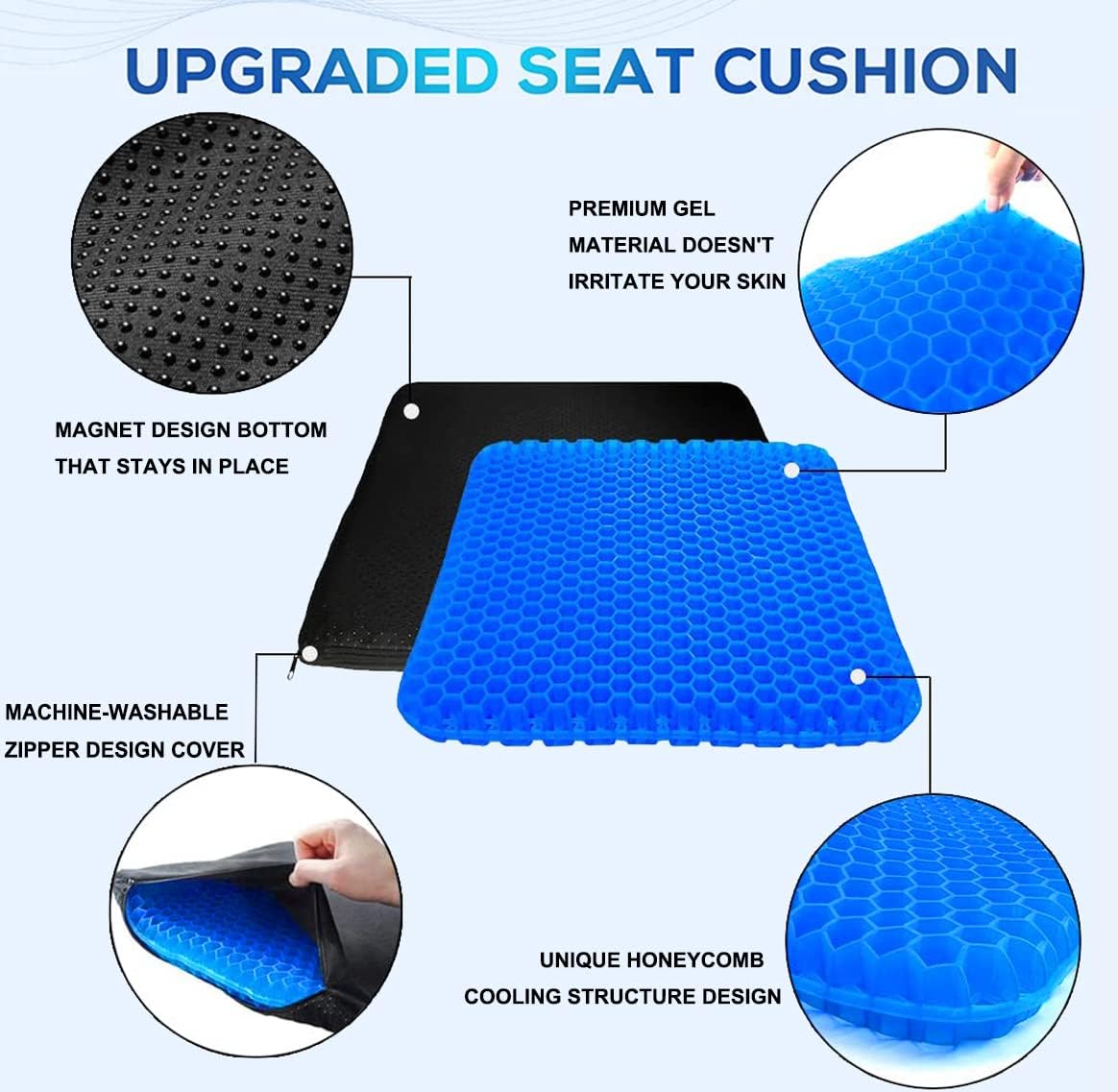 Gel Seat Cushion for Long Sitting - 1.65inch Double Thick Cooling Egg Cushion for Back, Hip, Sciatica, Coccyx, Tailbone Pain Relief - Office Chair Car Seat Cushion – Wheelchair Cushions