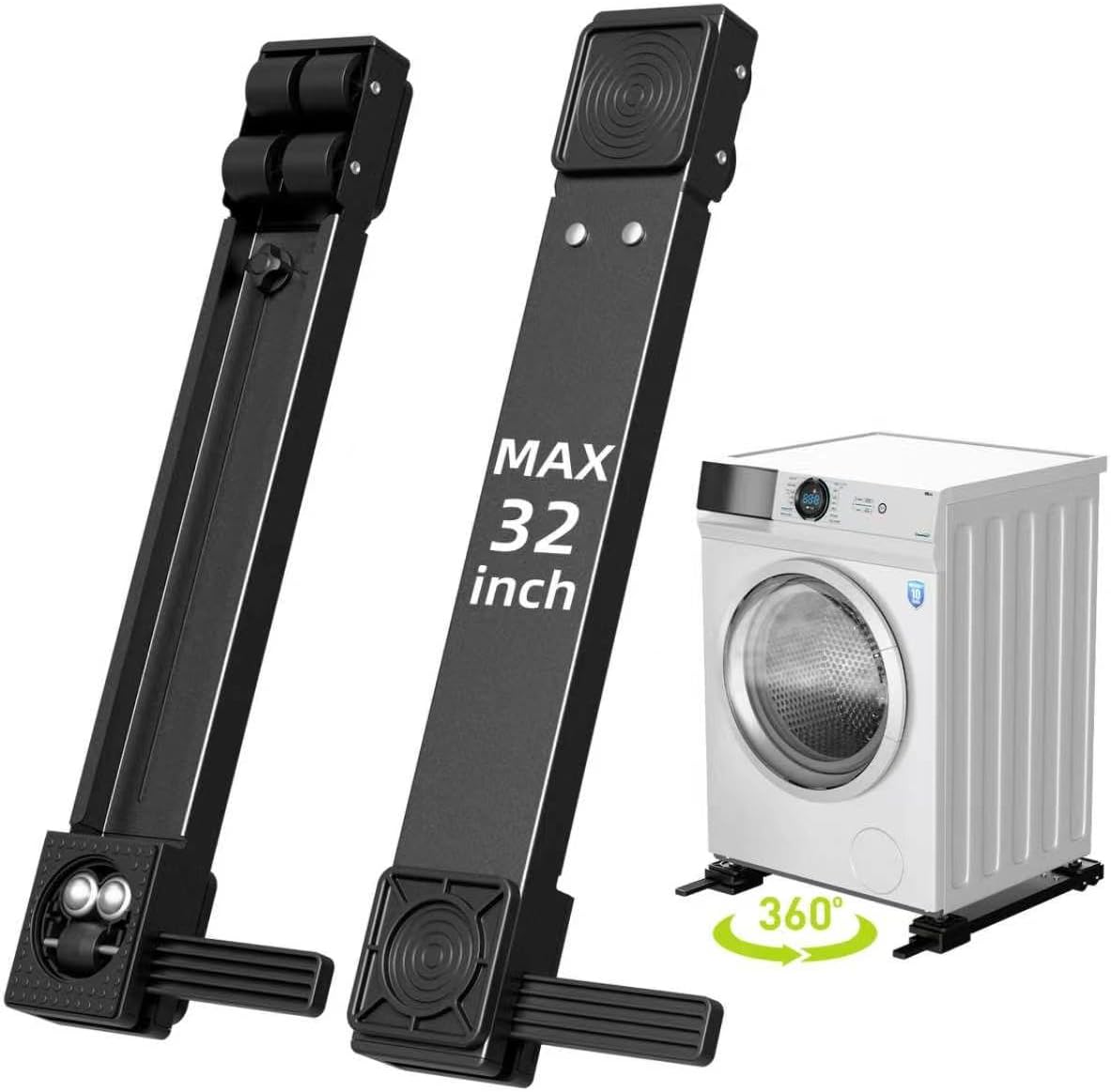 Appliance Rollers Heavy Duty,Newest 360° Movement Appliance Sliders,20-32in Extendable,Liftable Anti Slip Washing Machine Base,Easily Move Washer and Dryer Machines,Refrigerators,Furniture-Black