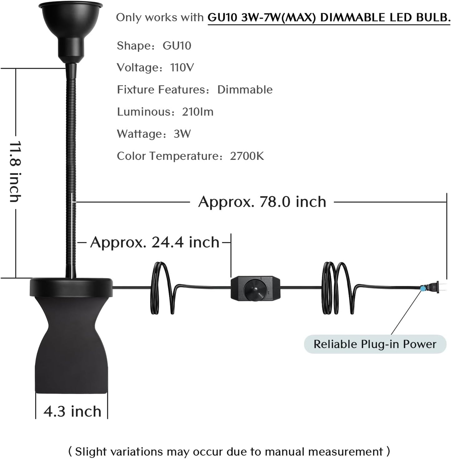 Solfres Patented Innovative Design Headboard Reading Light. No Drilling Golden Book Light for Bedtime Reading. Dimmable LED Book Reading Lamp with Bulb. Movable & Flexible, Black