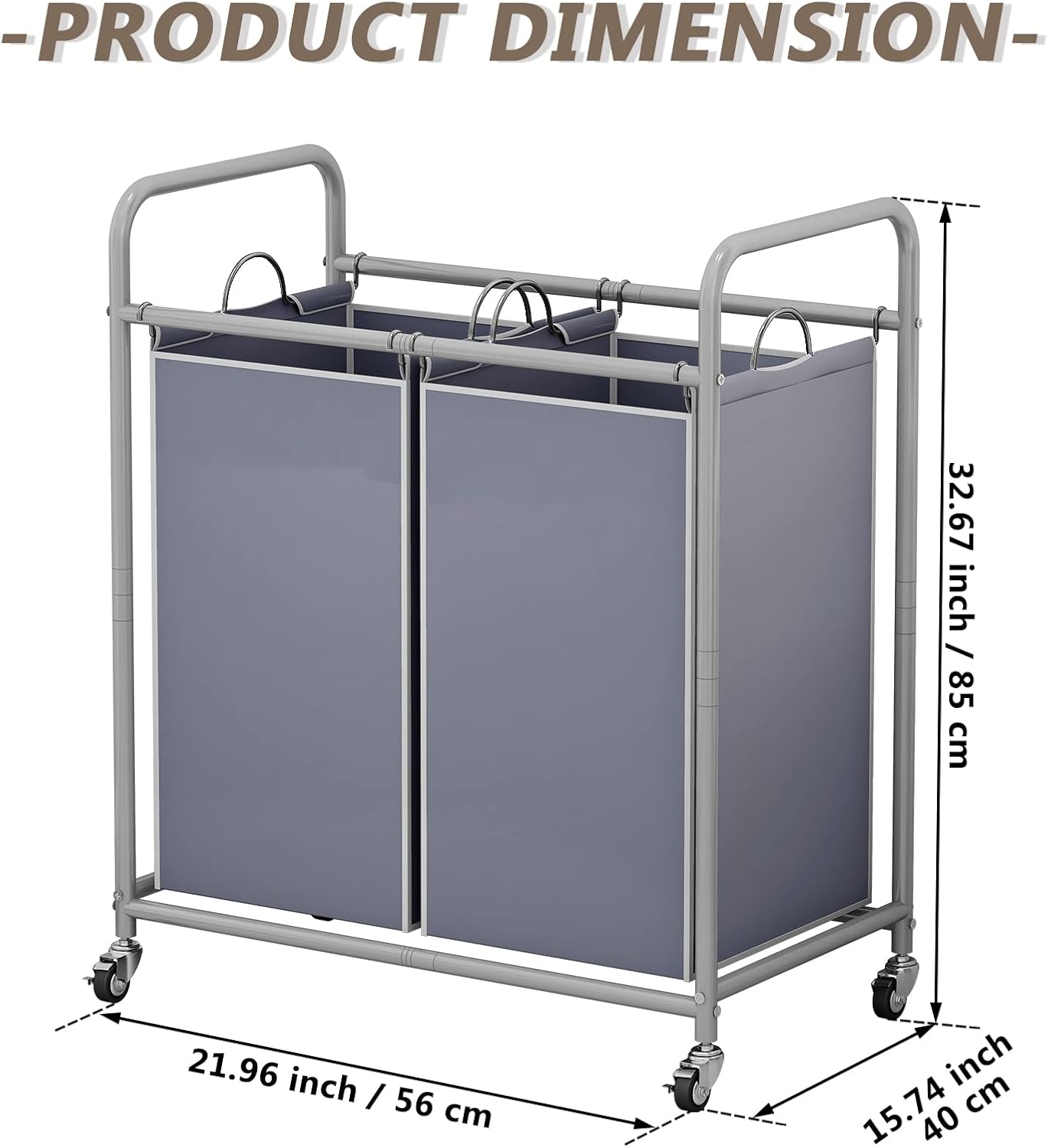 SUOERNUO Laundry Hamper with Lockable Wheels and 2 Removable Bags | Rolling Laundry Basket Laundry Sorter 2 section for Dirty Clothes in Laundry Room or Small Spaces, Grey+Beige