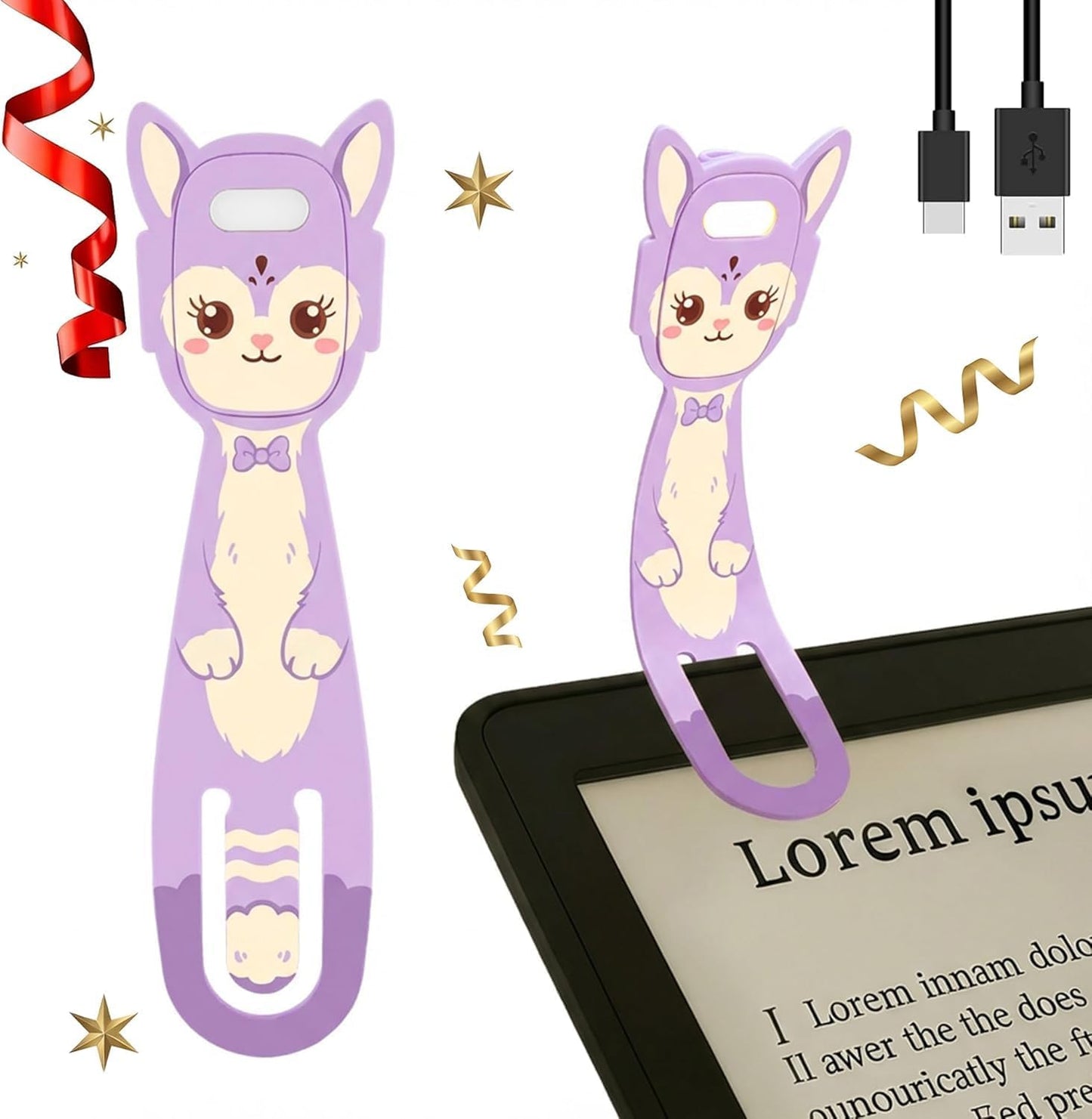 Rechargeable Kids Book Light, Cute Bookmark Reading Light for Kids, Dimmable Portable LED Book Light for Reading in Bed, Eye-Caring Bedtime Reading Lamp for Children & Travel, Brown