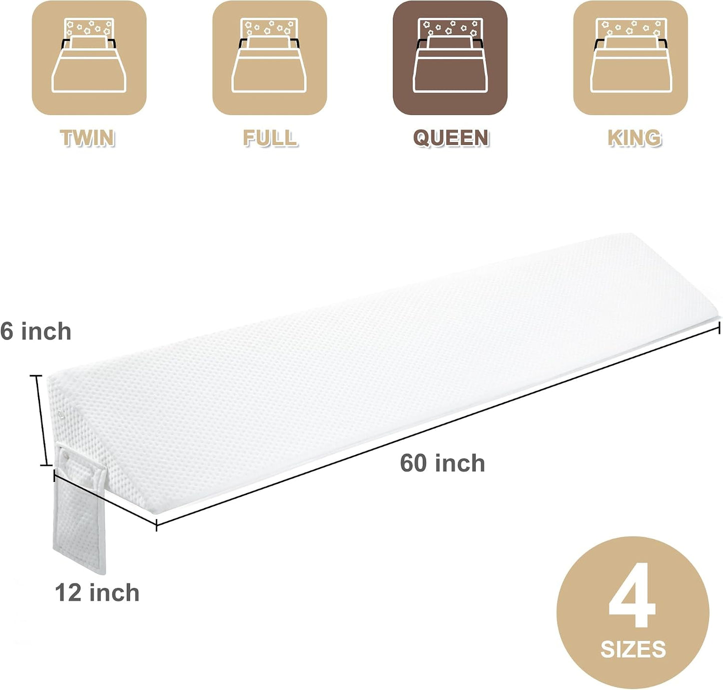 IFNOW Queen Size(60"x6"x10") Bed Wedge Pillow for Headboard, Mattress Gap Filler(0-8"), Bed Wedge for Gap Between Your Headboard and Mattress Dark Grey | High-Density Foam,Fills 0-8"Mattress Gap,Prevents Pillow & Items Falling,Works with Headboard or