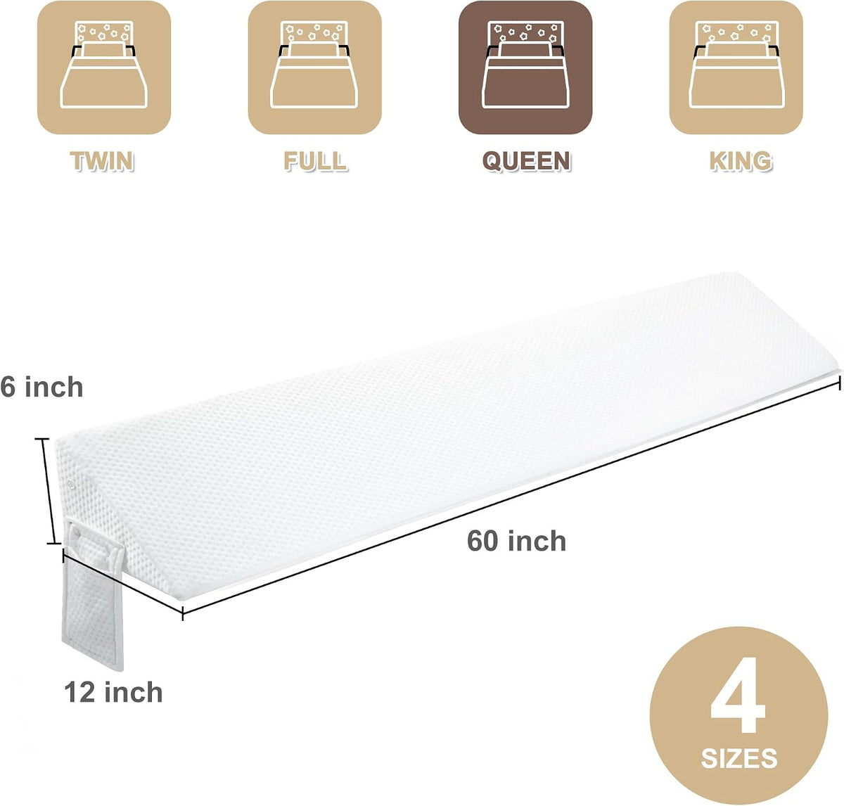 IFNOW Queen Bed Wedge Pillow(60"x6"x10"), Mattress Gap Filler 0-8", Grey