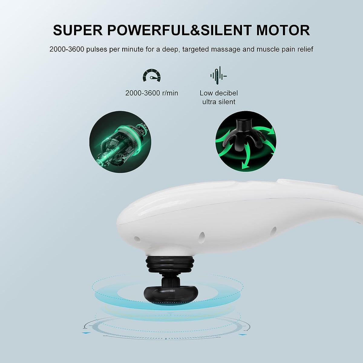 MEGAWISE Handheld Back Massager | Deep Tissue Percussion Massage for Back, Neck, Shoulders, Waist and Legs (Cordless Silver)