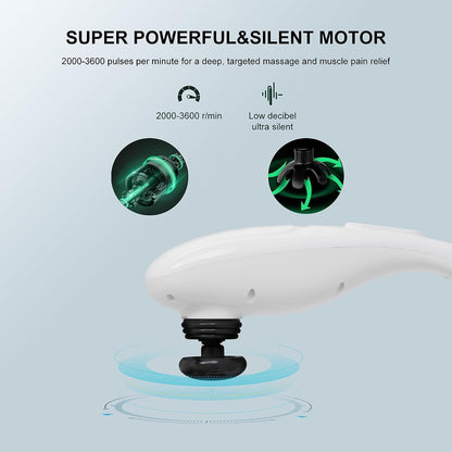 MEGAWISE Handheld Back Massager | Deep Tissue Percussion Massage for Back, Neck, Shoulders, Waist and Legs (Cordless Silver)