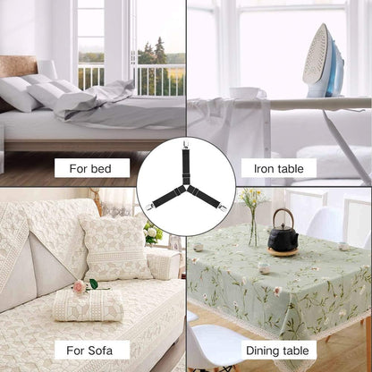 Foloda Sheet Holders, 4 pcs Adjustable Bed Sheet Straps, Fitted Sheet Holder Clips Fasteners Suspenders Gripper Locker Scrunchie for Bed Mattress Corners, Keep Sheet Firm Tight