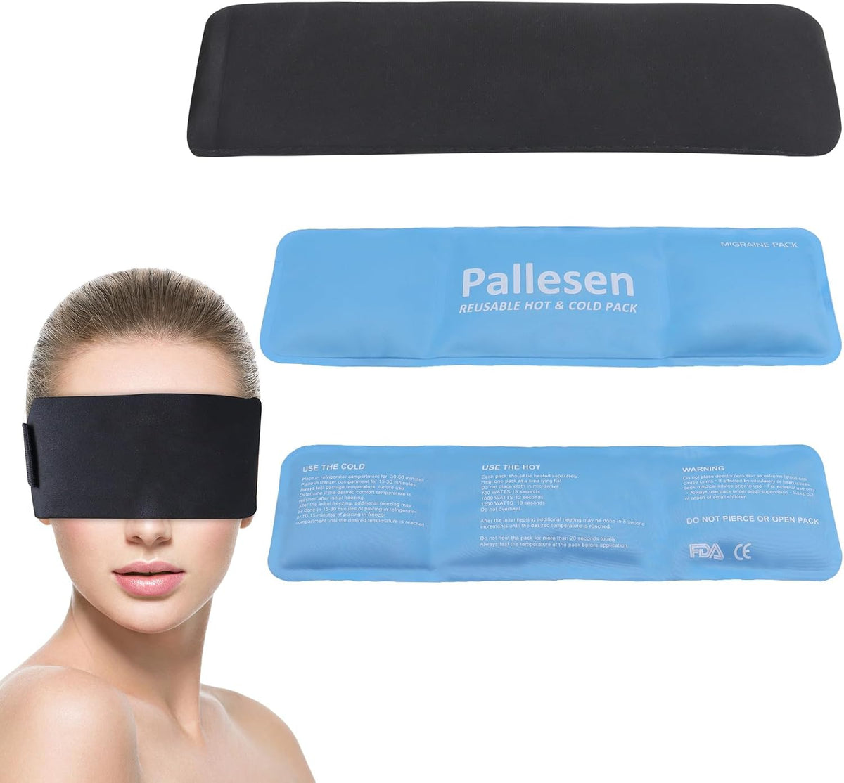Pallesen Ice Packs for Injuries Reusable, Migraine Relief Products, Soft Flexible Gel Cold Pack Cold Compress for Eye & Head, Neck Ice Pack Wrap, Relieves Pain and Reduces Inflammation, 12.6 x 3.5in