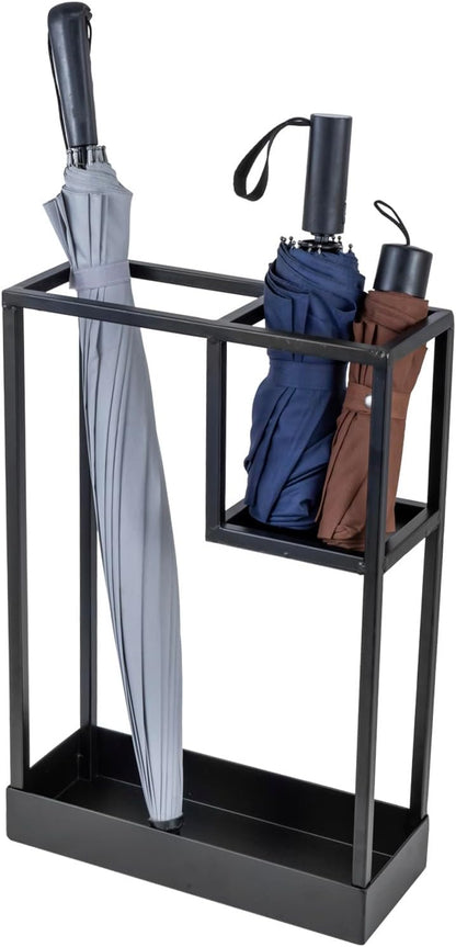 MyGift 20 Inch Brass Tone Metal Umbrella Stand with Drip Tray | Freestanding Rain Gear Storage - Long Short Umbrellas Canes Walking Sticks Entryway Lobby Office Floor Standing Drip Catcher