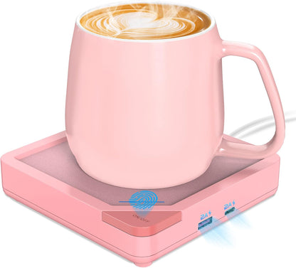 Coffee Mug Warmer Set: Coffee Warmer for Desk Auto Shut Off Candle Warmer Plate Electric Beverage Coffee Cup Warmer Heated Coffee Mug for Coffee,Tea, Milk Up to 131°F/55°C (Green)
