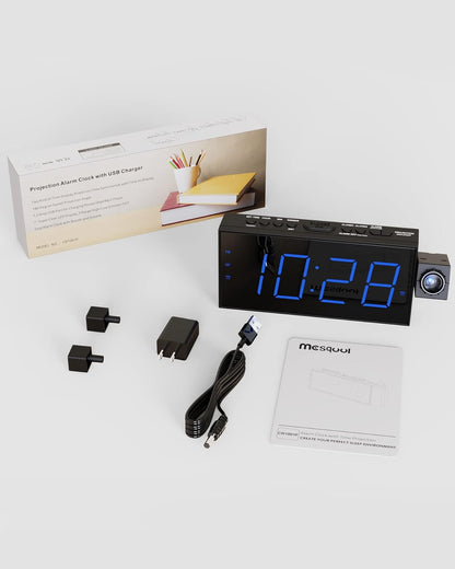 Mesqool Projection Alarm Clock with Bed Shaker, Dual Alarms