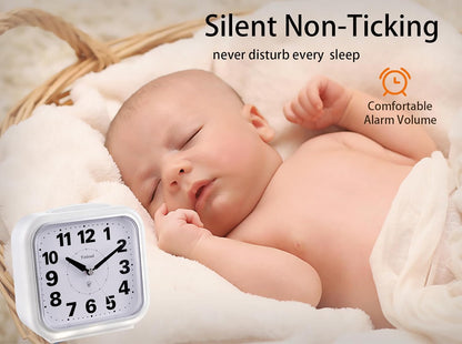 Tinload 5.5" Large No Ticking Analog Alarm Clock,Silent Readable for Seniors,Easy to Set,Gradual Rise Alarm,Big Numbers,Gentle Wake,Snooze, Lighted on Demand,Battery Operated,Black