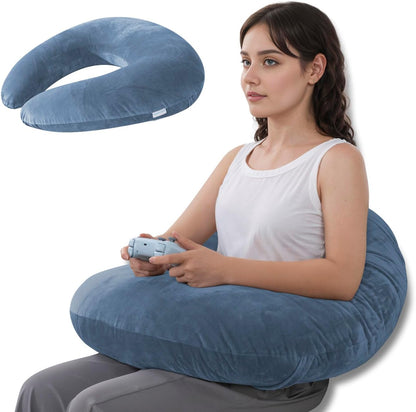 QUEEN ROSE Reading Pillow, Gaming Pillow for Lap, Sitting in Bed or Sofa, Extra Arm Rest for Reading, Playing or Crocheting, Soft Velvet Grey