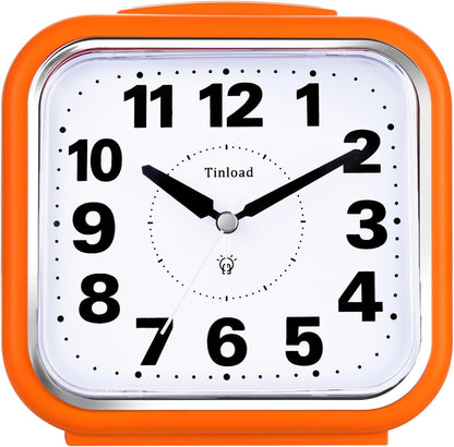 Tinload 5.5" Large No Ticking Analog Alarm Clock,Silent Readable for Seniors,Easy to Set,Gradual Rise Alarm,Big Numbers,Gentle Wake,Snooze, Lighted on Demand,Battery Operated,Black