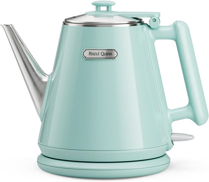 Hazel Quinn Electric Kettle, 1L/34oz Small Tea Kettle - Pearl White | 800W Fast Boil, 304 Stainless Steel Interior, Double-Wall Cool Touch, Gooseneck Spout, Auto Shut-Off, BPA-Free Cordless Home