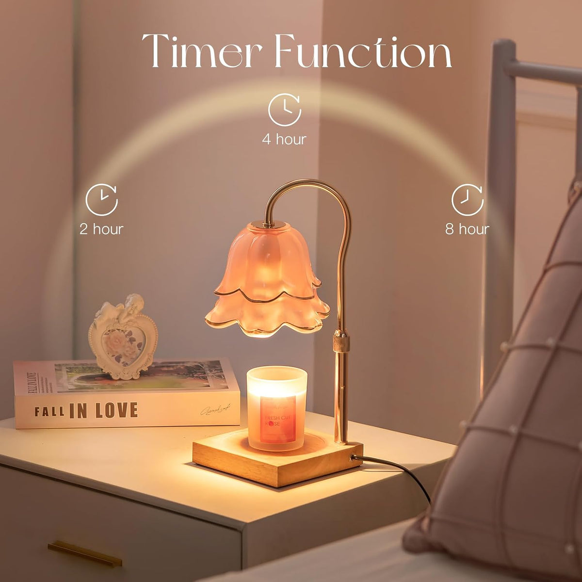 Candeldo Candle Warmer Lamp with Timer, Gold Flower Glass Shade