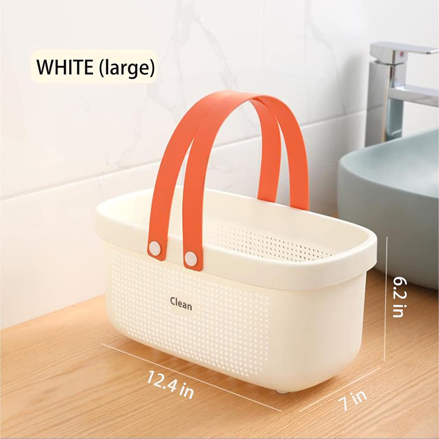 JiatuA Plastic Storage Basket with Handle Portable Shower Caddy Tote Organizer Basket Bin for Bathroom Kitchen Dorm Room Bedroom, Green | Sturdy Drainage Large Capacity Organizer Basket with Silicone Handles for Bathroom Kitchen Bedroom College Dorm