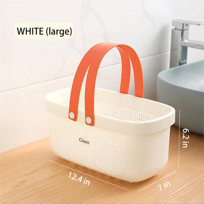 JiatuA Plastic Storage Basket with Handle Portable Shower Caddy Tote Organizer Basket Bin for Bathroom Kitchen Dorm Room Bedroom, Green | Sturdy Drainage Large Capacity Organizer Basket with Silicone Handles for Bathroom Kitchen Bedroom College Dorm
