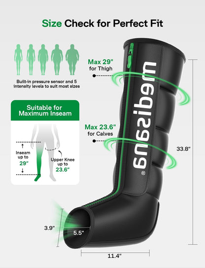 Medisana Leg Compression Massager with Heat, Leg Massager for Circulation and Pain Relief, Compression Boots with 5 Modes & 3 Heat Levels for Edema Relief, Gifts for Mom, Dad, Him, Her