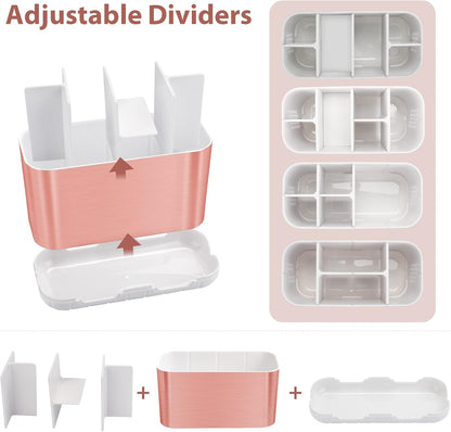 Boperzi Toothbrush and Toothpaste Holder Drainage for Bathroom Countertop with Adjustable Dividers, Large Toothpaste Caddy Organizer Storage Rustic Decor Set Anti-Slip for Shower,Family,Kids Gray