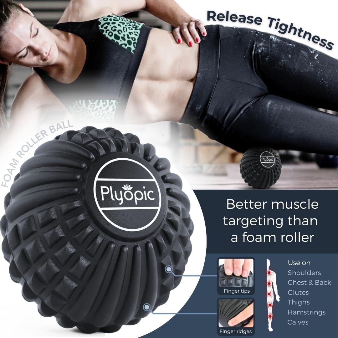 Deep Tissue Massage Ball Set – Set of 4: Lacrosse, Spiky, Peanut and 5” Foam Roller Massager Balls for Muscle Massage, Mobility, Trigger Points and Myofascial Release