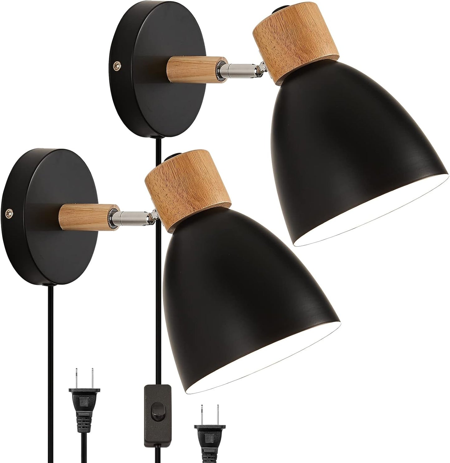 Wall Sconces Plug in, Swing Arm Wall Lamp with Power Cord, White Plug in Wall Lighting Fixtures Set of Two, Bedside Wall Mounted Reading Lamp with Switch, for Bedside Bedroom Hallway