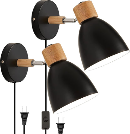 Wall Sconces Plug in, Swing Arm Wall Lamp with Power Cord, White Plug in Wall Lighting Fixtures Set of Two, Bedside Wall Mounted Reading Lamp with Switch, for Bedside Bedroom Hallway