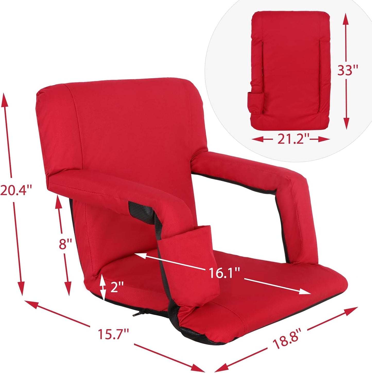 LEMY 20.5"/ 25" Wide Adjustable Stadium Seat for Bleachers Portable Water Resistant Stadium Chair with Back/Arms/Cushion for Outdoor or Indoor